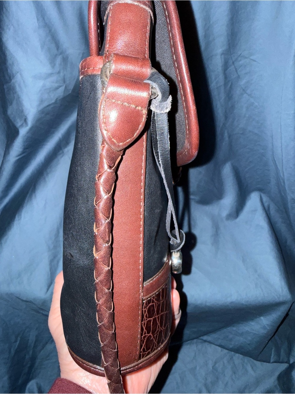 Vintage Brighton Brown Leather Woven-Accent Crossbody Bag - Picture 5 of 11